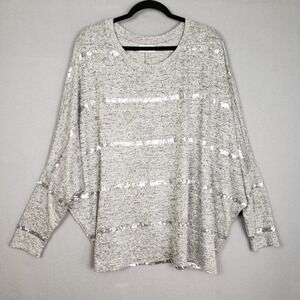 Maurices 2X Dolman Sleeve Sweater Gray Silver Sequin Stripes Cocktail Casual